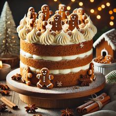 a gingerbread cake with icing and decorations