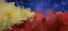 an abstract painting with red, yellow and blue colors