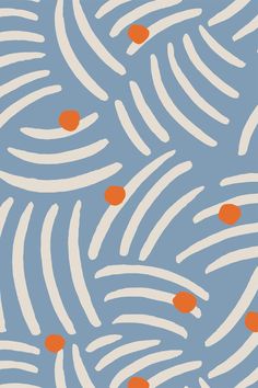 an abstract blue and white pattern with orange dots