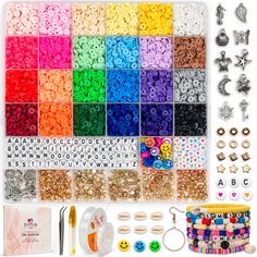 the kit includes many different types of beads