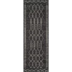 a black and white runner rug with an intricate design