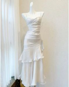 Wholesale Dresses Gowns Evening Dresses Spaghetti Straps White A Line Prom Dress Vintage Ruffle Formal Dress Prom Dresses White Prom Dresses Long, Ruffle Formal Dress, White Prom Dress Mermaid, White Prom Dress Long, Prom Dress Vintage, Hot Prom Dress, A Line Prom Dress, White Prom Dress