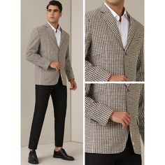 The two button houndstooth sports coats offer a classic and timeless style that never goes out of fashion. The regular fit houndstooth blazers can be paired well with dress pants and dress shirts for a formal look, or worn with pants and a casual shirt for a more daily stylish look. Prom Suits, Slim Fit Blazers, Houndstooth Blazer, Formal Suits, Printed Blazer, Sports Blazer, Fitted Blazer, Formal Looks, Trucker Jacket