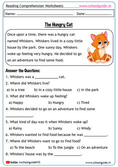 the hungry cat worksheet with answers for reading and listening to children's books