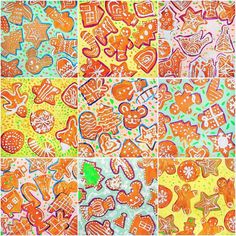 four different pictures of hearts and stars in orange, green, blue, yellow and pink