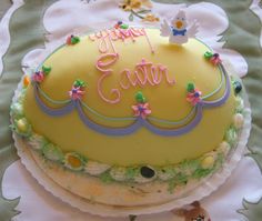 a birthday cake with the words happy easter written on it's frosting and decorations