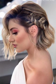 Short Hairstyles Formal Classy, Angled Bob Updo, Crimped Medium Hair, Bob Hairstyles For Event, Boho Updo For Short Hair, Short Hairstyles For Wedding The Bride, Hairstyle For Bob Cut, Half Up Half Down Bridesmaid Hair Short, Short Hair Evening Styles