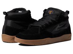 Lakai Trudger - Men's Shoes : Black/Gum Suede : Flaunt a street style look by wearing the Lakai Trudger Shoes, perfect to wear every day! Leather and textile upper. Textile lining and removable insole. Classic lace-up closure. Signature brand name logo patch on tongue and outsole. Pull loops for easy wear and removal. Round toe. Synthetic outsole with added traction and durability. Imported. Measurements: Weight: 15 oz. Weight of footwear is based on a single item, not a pair.