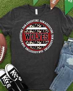 Introducing our exclusive Wolves School Spirit T-shirt, the perfect blend of style and pride to elevate your school spirit to new heights! Crafted with passion and attention to detail, this customized tee is designed to showcase your unique connection to the pack. Made from premium, breathable cotton, it ensures maximum comfort while exuding a sense of unity and camaraderie. The standout feature? Personalize your shirt with your name, graduating year, or a special message, making it truly one-of School Spirit Shirts, Heat Press Transfers, Pride Tees, Heat Transfer Design, Spirit Shirts, Wolf T Shirt, Team Shirts, Custom Tees, School Spirit