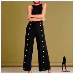 Reposhing This Item I Purchased From Franonymous. High Waisted Black Pants With Function Button From Hem To Thigh. High Waisted Black Pants, High Waisted Wide Leg Pants, Jumpsuit Fashion, Pants Color, Women's Style, Leg Pants, Black Pants, Wide Leg Pants, Pant Jumpsuit