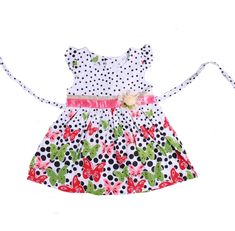 a cute cotton dress Spring Multicolor Dress With Bow, Summer Multicolor Dress With Bow, Playful Summer Dresses With Butterfly Sleeves, Cotton Sundress With Flutter Sleeves For Spring, Playful White Dress With Bow, Spring Cotton Sundress For Babies, Summer Cotton Dresses With Bow Print, Summer Cotton Dress With Bow Print, Cotton Summer Dresses With Bow Print