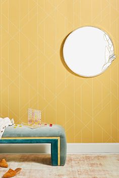 Torpa Geometric Wallpaper | Anthropologie Entryway Wallpaper, Wallpaper Unique, Wallpaper Anthropologie, Block Print Wallpaper, Fern Wallpaper, Lily Wallpaper, Trellis Wallpaper, Yellow Room, Modern Entryway