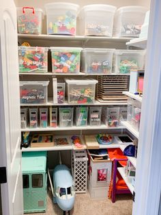 the closet is full of toys and storage containers for children's playrooms