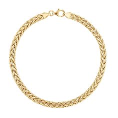 This yellow gold wheat chain bracelet features a classic design that will become an everyday favorite. Crafted in gleaming 10k yellow gold, the links in this wheat chain bracelet are braided together to form a timeless design. This bracelet is 4mm wide and 7.5 inches in length and is secured with a lobster clasp closure. Classic Gold Bracelets With Wheat Chain, Classic Gold Bracelet With Wheat Chain, Classic 14k Gold Bracelet With Wheat Chain, Classic Gold Chain Bracelet With Wheat Chain, Classic Gold Wheat Chain Bracelet, Classic Wheat Chain Link Bracelets, Classic Wheat Chain Link Bracelet, Classic Formal Wheat Chain Bracelet, Yellow Gold Link Bracelet With Wheat Chain