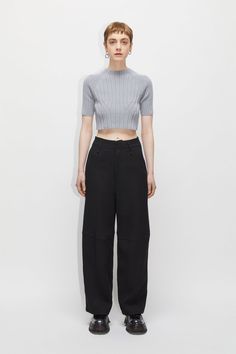 High Waisted workwear-inspired suit trousers, with a wide barrel leg fit, slightly cropped. Flattering fit at waist and hips. Double jetted pocket at back and side pockets at front, cut off seams with heavy topstitch at leg, made in a spongy twill fabric in 51% cotton and 49% lyocell. Pairs with Blade Blazer in the same fabric, for a contemporary suit look. 51% Cotton 49% Lyocell - Contemporary worker suit trouser - Barrel leg - Slightly cropped - Flattering fit at waist and hip Cropped Workwear Bottoms With Pockets, Cropped Bottoms With Pockets For Work, Cropped Bottoms With Belt Loops For Workwear, Fitted Cropped Bottoms With Belt Loops, Cropped Workwear Pants With Pockets, Cropped Work Pants With Pockets, Cropped Pants With Pockets For Work, Cropped Wide Leg Pants With Pockets, Tailored Cropped Bottoms For Work