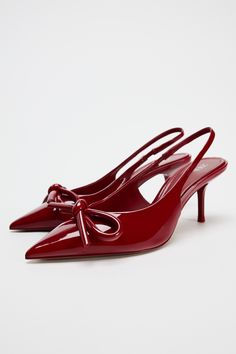 FAUX PATENT LEATHER BOW HEELED SHOES Joggers Shoes, Patent Heels, Bow Heels, Shoe Inspo, Slingback Shoes, Leather Bow, Red Heels, Wild Berry, Patent Leather Heels