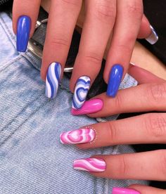 Nail Art Motif, Pink Blue Nails, Mail Designs, Easy Nail Art Designs, Heart Nail Designs, Sunflower Nails, Classic Nails, Ideas Nails