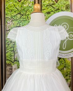 Made in Spain Dry Clean Final sale, no exchanges nor returns will be processed after purchase Elegant Baptism Dress With Lace Bodice, Elegant Fitted Baptism Dress With Lace Bodice, Elegant A-line Confirmation Dress, Elegant White Dress For Confirmation, Fitted First Communion Dress With Ruffles, Fitted First Communion Dress With Ruffles For Ceremony, Fitted Ruffled First Communion Dress, Elegant First Communion Gown For Spring, Fitted Sleeveless First Communion Dress With Ruffles