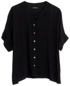 Black Tops With Buttons And Shirttail Hem, Black Blouse With Button Closure And Shirttail Hem, Black Blouse With Shirttail Hem And Button Closure, Black Tops With Snap Buttons For Summer, Summer Black Top With Snap Buttons, Black Top With Snap Buttons For Summer, Black Summer Top With Snap Buttons, Black Tops With Shirttail Hem For Daywear, Oversized Button Down Shirt