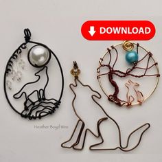 three wire jewelry pieces are displayed on a white surface