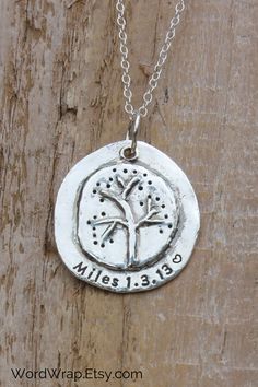 This tree of life mother's necklace is a beautiful and simple way to celebrate the strength, connectedness and life of your family. Trees and families are beautiful, protective and enduring. Trees and families brave storms and create fresh life. This unique, rustic tree of life necklace will serve as a beautiful, gentle reminder of the family you are building into. The pendant is slightly 3-dimensional, and intentionally made with a rustic shape, giving it an organic look. It is is hand-formed, Unique Hand Stamped Sterling Silver Jewelry, Nature-inspired Personalized Jewelry For Everyday, Nature-inspired Personalized Everyday Jewelry, Hand Stamped Spiritual Sterling Silver Jewelry, Personalized Silver Nature-inspired Jewelry, Spiritual Stamped Jewelry For Mother's Day, Spiritual Hand Stamped Sterling Silver Jewelry, Tree Of Life Round Pendant Jewelry For Anniversary, Nature-inspired Silver Hand Stamped Jewelry