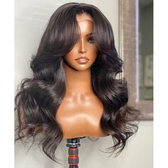 curtain bangs body wave human hair 13x6 lace front wig Black Hair Types, Long Human Hair Wigs, Silver Grey Hair, Red Wigs, Body Wave Wig, Lace Closure Wig, Short Wigs, Black Natural Hairstyles, Curtain Bangs