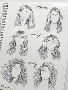 some drawings of different types of wigs on a notepad with the words,