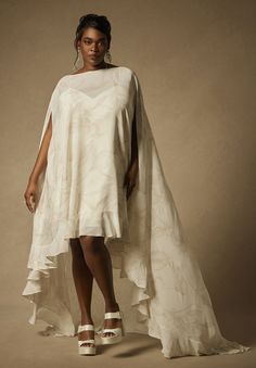 Bridal by ELOQUII Mini Dress With Cape Overlay Cape Dress, Oversized Fits, Cape, High Low Dress, Wedding Shop, Scoop Neck, Wedding Styles, Chiffon, Mini Dress