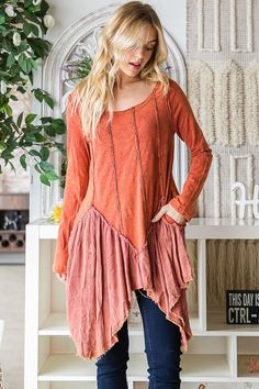 Discover the perfect balance of style and comfort with The Vikki Washed Mixed Fabric Tunic Top! Featuring a relaxed fit and a scooped neck, this top is designed to provide ultimate comfort while still looking fabulous. The mineral wash adds a unique touch, while the uneven raw hem makes for a fantastic layering piece. Elevate your wardrobe with this must-have tunic top! Relaxed Fit Mineral Wash Scooped Neck Uneven Raw Hem 100% Cotton CONT: 100% Rayon Bohemian Style Clothing, Blue Kimono, Instagram Help, Exposed Seams, Twist Top, Cotton Bottoms, Boat Neckline, Kimono Jacket, Mixing Fabrics