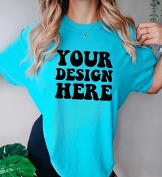 "INSTANT DOWNLOAD  ♥ DETAILS ♥ - This image is for the Comfort Colors C1717 Lagoon Blue Shirt - You will receive a high resolution digital image free of branding    (will not include the \"Your Design Here\" text or watermark) - Model is wearing size XL - Image Size: 2928 x 2828 Pixel ♥ KEEP IN MIND ♥ - You may use these images for personal and commercial use only. No additional license required. - You may not resell, share, or edit this image in any way." Blue Crew Neck T-shirt With Branding, Light Blue Relaxed Fit Pre-shrunk T-shirt, Light Blue Graphic Print T-shirt With Relaxed Fit, Oversized Blue Letter Print T-shirt, Light Blue Crew Neck T-shirt With Screen Print, Blue Casual T-shirt With Custom Print, Casual Blue T-shirt With Custom Print, Blue Relaxed Fit T-shirt With Branding, Blue Custom Print Crew Neck Tops