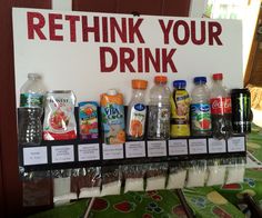 RETHINK YOUR DRINK!! Sugar In Drinks, Science Project Board, Rethink Your Drink, Prudent Penny Pincher, School Wellness, Science Experience, Health Lesson Plans, Wellness Board, Creative Thinking Skills