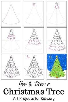 how to draw a christmas tree for kids with easy step by step instructions and pictures