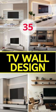 there are many different pictures with the words tv wall design