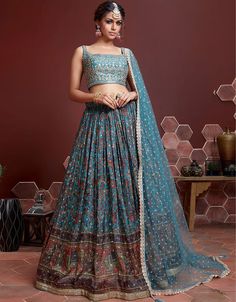 🌟✨ Feel like a dream in our Sky Blue Chinon Silk Lehenga Choli! ✨🌟 #SkyBlueChinonSilkLehenga #ElegantFashion #ArabicAttire #FashionForward #LehengaCholi 👗💙 Blouse Lehenga, Gold Lehenga, Party Wear Lehenga Choli, Bollywood Lehenga, Blue Lehenga, Lehenga Style, Lehenga Skirt, Lehenga Choli Online, Silk Bottoms