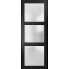 a black door with three glass panels