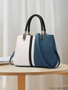 BagForLove - Chic Square Bag with Color-blocking Design Color Block Leather Bags, Blue Color Block Bags For Daily Use, Chic Color Block Shopping Bags, Blue Color Block Bags For Everyday Use, Color Block Bags For Everyday Use, Blue Color Block Bag For Everyday Use, Color Block Satchel Bag For Daily Use, White Color Block Shoulder Bag For Daily Use, Everyday Color Block Crossbody Bags