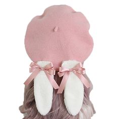 PRICES MAY VARY. Japanese Style Sweet Lolita Handmade Kawaii Bunny Ears Lightweight Wool Beret Hat for Teen Girls and Women Size：hat circumference: 22.04"-22.83" (56-58cm) Color：pink beret, brown beret, black beret, red beret, navy blue beret and beige beret, there are 6 kinds to choose from Perfect for school, date, daily wear, costume cosplay party, etc, match different outfits to show your sweetness and cuteness. It is also a great halloween costume gift, birthday gift, new year gift, christm Beige Beret, Brown Beret, Pink Beret, Kawaii Hat, Red Beret, Beret Hats, Great Halloween Costumes, Wool Beret, Kawaii Gifts