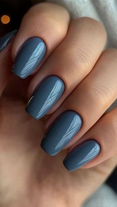 Blue Nails On Tan Skin, Dusky Blue Nails, Cute Nails Colors, Fall Blue Nail Designs, Dusty Blue Nail Ideas, Blue Fall Nail Ideas, Neutral Blue Nails, Fall Blue Nail Colors, Muted Blue Nails