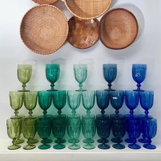 There are 7,907 suppliers who sells wholesale coloured glassware on Alibaba.com, mainly positione... Colourful Glassware, Rainbow Glassware, Colored Stemware, Coloured Glassware, Colored Drinking Glasses, Vintage Goblets, Diy Dining Room, Dining Room Hutch, House Essentials