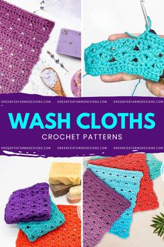 crocheted wash cloths with text overlay that reads, wash cloths crochet patterns