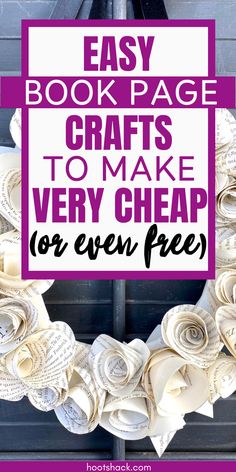 a paper flower wreath made with book pages Paper Book Crafts Diy Projects, Crafts Using Books, Crafts Made From Old Books, Recycled Book Crafts Diy, Book Club Craft Ideas, Paperback Book Crafts, Diy Old Books Crafts, Book Club Crafts For Adults, Crafts From Old Books