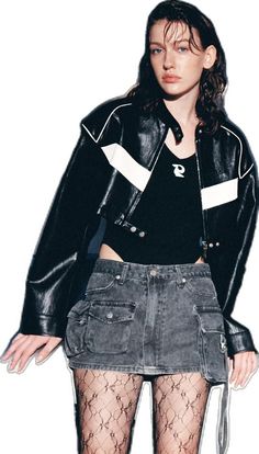 Biker Style Long Sleeve Cropped Jacket For Streetwear, Sporty Black Biker Jacket For Spring, Black Sporty Biker Jacket For Spring, Trendy Outerwear With Contrast Stitching, Winter Cropped Biker Jacket For Streetwear, Cropped Leather Jacket For Streetwear, Urban Black Cropped Jacket, Biker Jacket With Contrast Stitching And Long Sleeves, Casual Black Cropped Biker Jacket