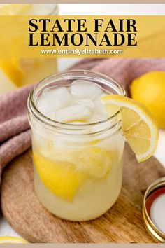 a mason jar filled with lemonade and ice