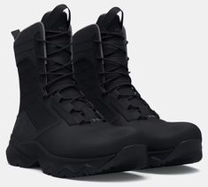 The Under Armour Men's Stellar G2 Protect Boot features an upgraded outsole to make it slip-resistant so the elements won't get in the way. It's also more breathable and keeps your feet feeling fresher during the longest shifts. Features Light and breathable textile upper with full-grain, polishable leather forefoot for durable protection Internal composite protective toe construction for added comfort and safety Front and back pull loops for easier on/off Die-cut, full-length EVA footbed provid Under Armour Impact Resistant Boots For Outdoor Work, Under Armour Impact Resistant Hiking Boots, Under Armour Impact-resistant Hiking Boots For Outdoor, Under Armour Impact Resistant Hiking Boots For Outdoor, Under Armour Black Boots With Round Toe, Under Armour Tactical Boots With Round Toe, Under Armour Tactical Boots For Outdoor Work, Under Armour Tactical Hiking Boots, Under Armour Waterproof Boots With Round Toe