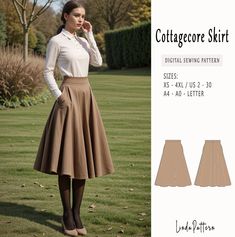 Cottage Core Sewing Patterns, Cottagecore Sewing Pattern, Flare Skirt Pattern, Full Circle Skirt Pattern, Skirt Sewing Patterns, Flared Skirt Pattern, Long Skirt Pattern, Cottagecore Skirt, Vintage Dress Sewing Patterns