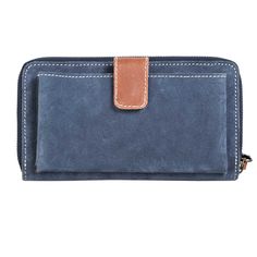 Crafted from blue bandana-print leather, this wallet features a zip closure with a wristlet strap for added convenience. It's a fashionable way to secure your cards, cash, and other belongings, with the added bonus of convenience. Genuine Full Grain Leather Blue Washed Leather With White Bandana Prints Zip Closure With STS Pull Wristlet Handle 2 Interior Zip Pocket 10 Card Slots; Id Slot Exterior Slip Pocket With Magnetic Closure 8" x 4" x 1" Travel Bifold Wallets With Snap Closure, Versatile Travel Wallet With Snap Closure, Blue Rectangular Wallet With Zipper Pocket, Blue Travel Wallet With Zipper Pocket, Casual Leather Wallet With Zipper Pocket, Blue Casual Wallets With Rfid Blocking, Blue Coin Purse With Zipper For Everyday Use, Blue Wallets With Zipper Pocket For Everyday Use, Casual Blue Wallets With Rfid Blocking