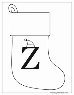 a christmas stocking with the letter z on it's front and bottom corner