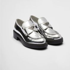 Metallic Leather Loafers Designer Formal Platform Loafers, Designer Calf Leather Platform Loafers For Formal Events, Luxury Leather Shoes With Brogue Detailing And Flat Heel, Designer Platform Loafers With Leather Sole For Formal Occasions, Luxury Patent Leather Loafers With Branded Insole, Luxury Wingtip Loafers, Modern Patent Leather Loafers For Galas, Luxury Leather Platform Loafers With Brogue Detailing, Luxury Calf Leather Platform Loafers For Formal Wear