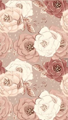 a pink and red flowered wallpaper with lots of white flowers on the side