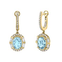 2.52cttw Aquamarine & .60cttw Diamond Earrings, 14k Yellow Gold 8x6mm oval Aquamarine 46 Round Cut Diamonds .26cttw 8 Baguette Cut Diamonds .34cttw; Leverbacks Baguette Diamond Earrings, Baguette Earrings, Baguette Earring, Shiny Rings, Oval Earrings, Aquamarine Earrings, Baguette Cut Diamond, Leverback Earrings, Baguette Cut